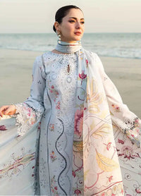 QALAMQAR - 3PC LAWN EMBROIDERED SHIRT WITH MONARK PRINTED DUPATTA AND TROUSER-BIC-3663