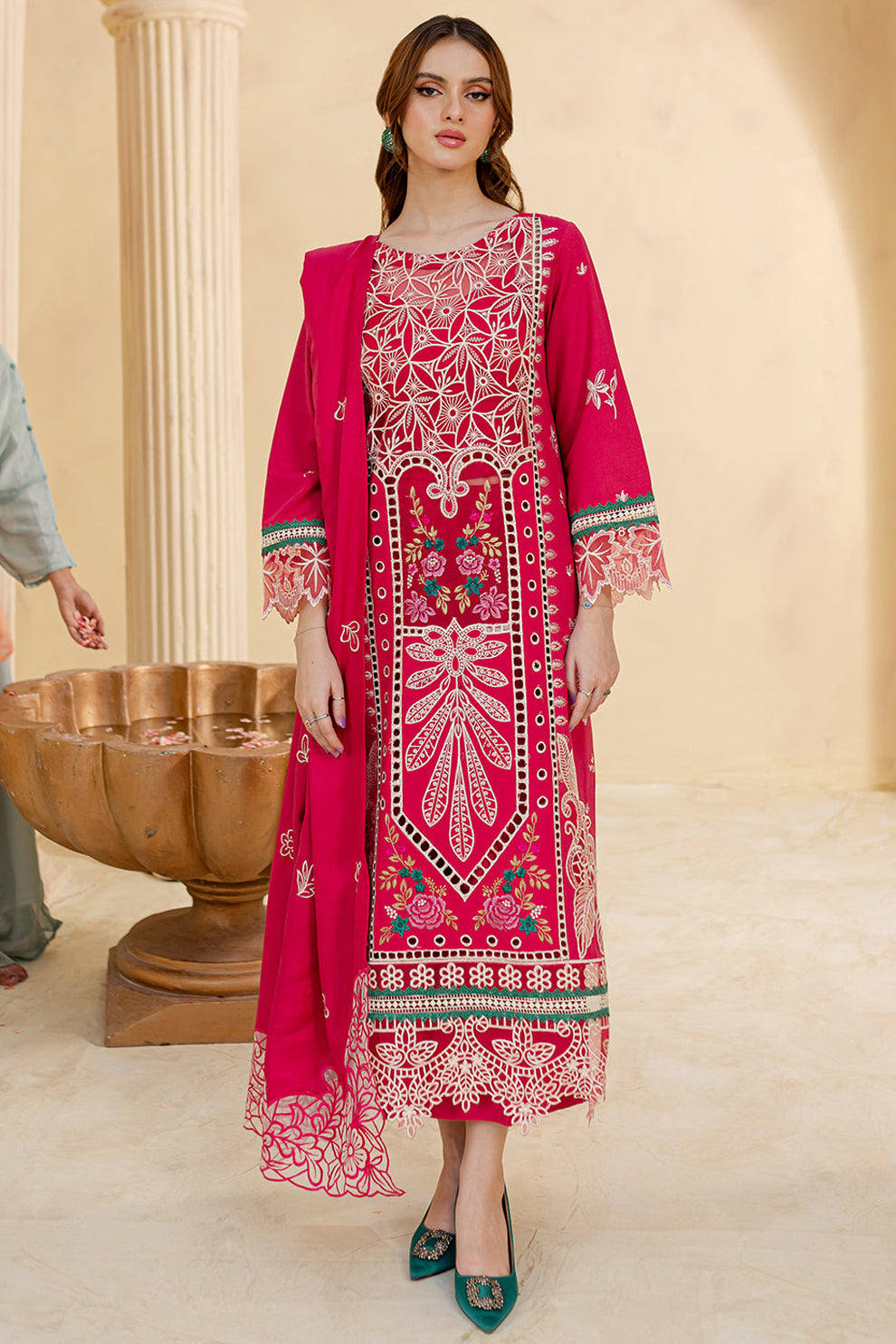 JAZMIN-3PC LAWN LASER EMBROIDERED SHIRT WITH LAWN LASER  EMBROIDERED READY TO WEAR DUPATTA-BIC-3649