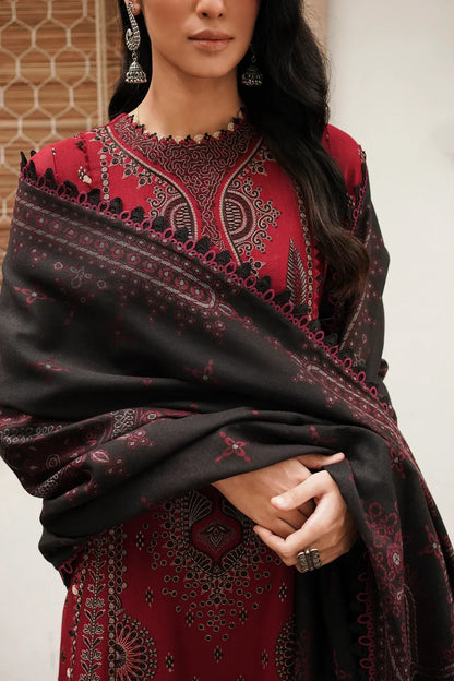 JAZMIN - DHANAK 3PC EMBROIDERED SHIRT WITH COUTRAI WOOL PRINT SHAWL - BIC-3149