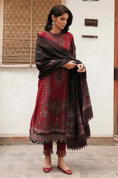 JAZMIN - DHANAK 3PC EMBROIDERED SHIRT WITH COUTRAI WOOL PRINT SHAWL - BIC-3149