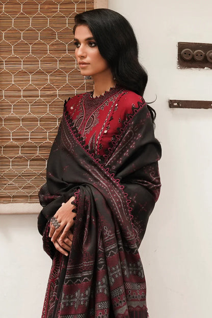 JAZMIN - DHANAK 3PC EMBROIDERED SHIRT WITH COUTRAI WOOL PRINT SHAWL - BIC-3149