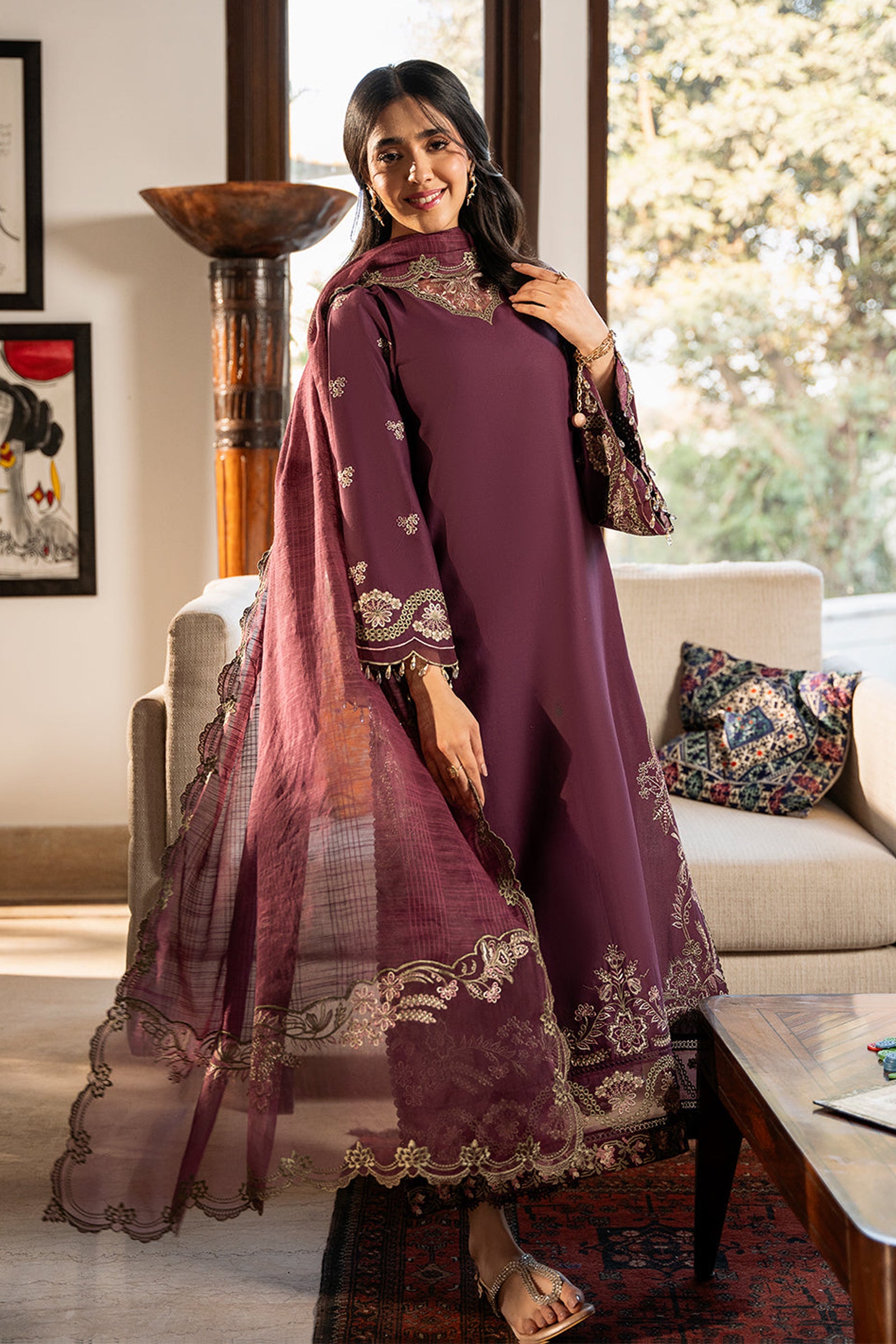 IZEL-3PC LAWN EMBROIDERED SHIRT WITH KHAADI EMBROIDERED DUPATTA & TROUSER-BIC-4504