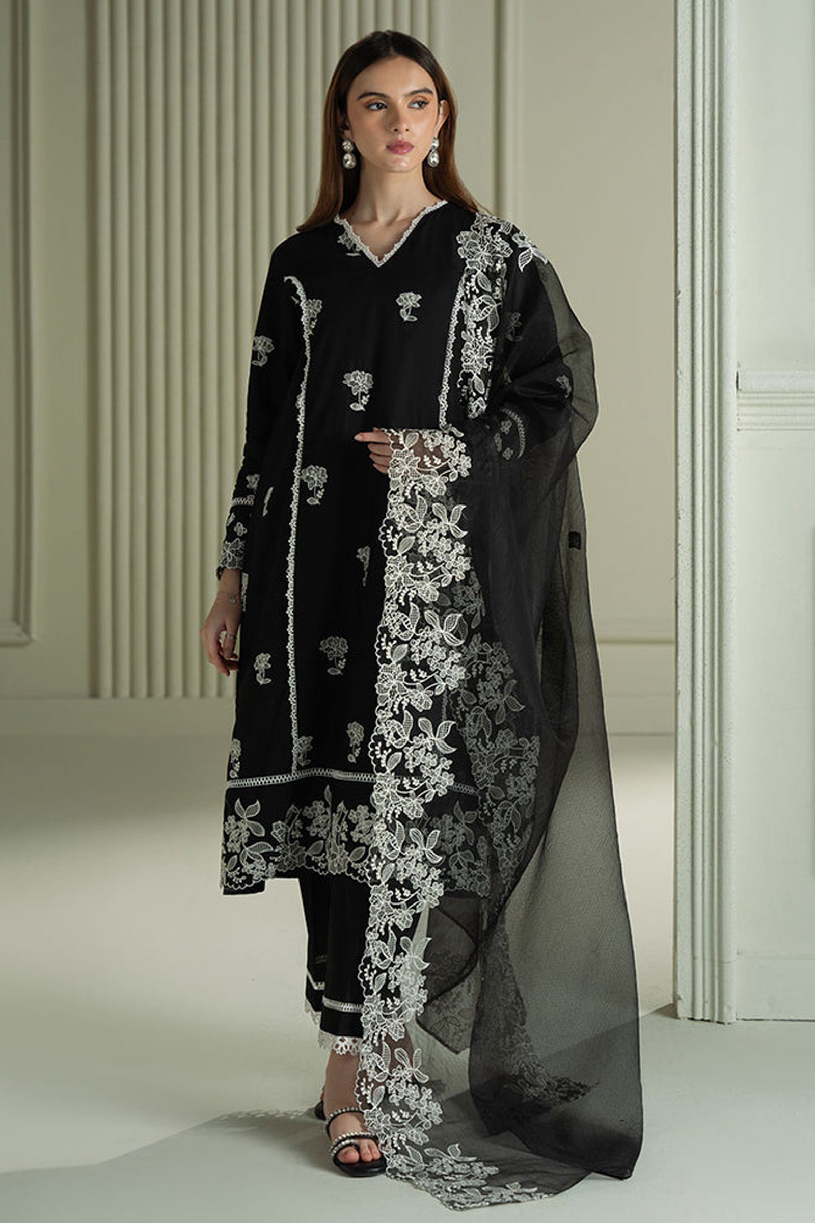 CROSS STITCH-3PC LAWN EMBROIDERED SHIRT WITH ORGANZA EMBROIDRERD DUPATTA & TROUSER-BIC-3666