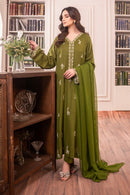 SAPPHIRE-3PC DHANAK EMBROIDERED SHIRT WITH CHIFFON DUPATTA AND TROUSER-BIC-4084