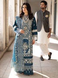 MAHNUR-3PC LAWN EMBROIDERED SHIRT WITH ORGANZA EMBROIDERED DUPATTA AND TROUSER-BIC-4609