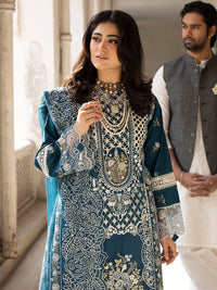 MAHNUR-3PC LAWN EMBROIDERED SHIRT WITH ORGANZA EMBROIDERED DUPATTA AND TROUSER-BIC-4609