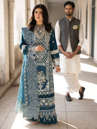 MAHNUR-3PC LAWN EMBROIDERED SHIRT WITH ORGANZA EMBROIDERED DUPATTA AND TROUSER-BIC-4609