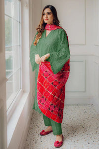 MARIA B-3PC CHIKANKARI LAWN EMBROIDERED SHIRT WITH CHUNRI PRINT DUPATTA AND TROUSER-BIC-4051 M