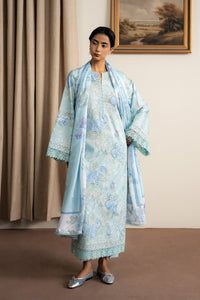 AYZEL-3PC LAWN PRINTED EMB SHIRT WITH SILK PRINTED DUPATTA AND PRINTED TROUSER-BIC-043
