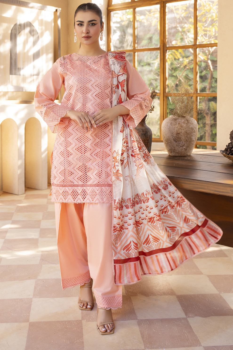 MIRAKHI-3PC LAWN LASERCUT EMBROIDERED SHIRT WITH MOARK PRINT DUPATTA-BIC-VOL-3