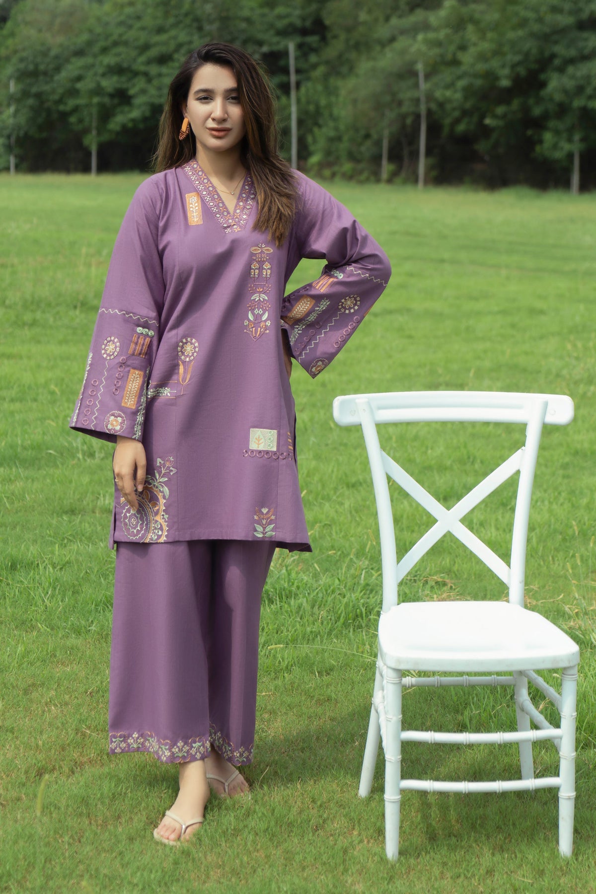 URGE-2PC DHANAK EMBROIDERED SHIRT WITH DHANAK EMBROIDRED TROUSER-BIC-137