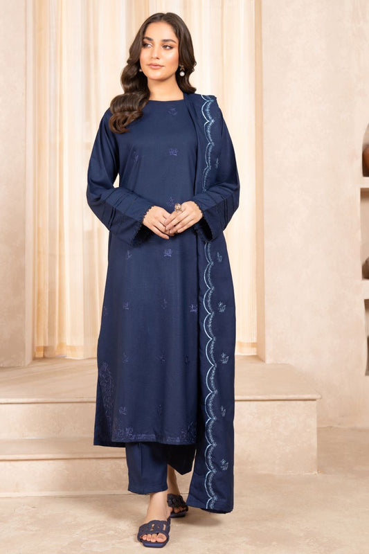 SAPPHIRE - 3PC Dhanak Embroidered Shirt With Dhanak Embroidered  Shawl & Trouser-BIC-3326