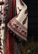 HUSSAIN REHAR-3PC DHANAK EMBROIDERED SHIRT WITH WOOL PRINTED SHAWL AND EMB TROUSER -BIC-5186
