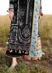 HUSSAIN REHAR-3PC KARANDI EMBROIDERED SHIRT WITH COUTRAI PRINTED SHAWL AND EMB TROUSER-BIC-5220