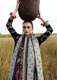 HUSSAIN REHAR-3PC KARANDI EMBROIDERED SHIRT WITH COUTRAI PRINTED SHAWL AND EMB TROUSER-BIC-5220