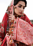 HUSSAIN REHAR-3PC DHANAK EMBROIDERED SHIRT WITH WOOL PRINT SHAWL AND EMB TROUSER -BIC-5160