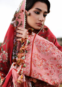 HUSSAIN REHAR-3PC DHANAK EMBROIDERED SHIRT WITH WOOL PRINT SHAWL AND EMB TROUSER -BIC-5160