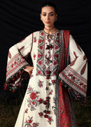 HUSSAIN REHAR-3PC DHANAK EMBROIDERED SHIRT WITH WOOL PRINTED SHAWL AND EMB TROUSER -BIC-5186