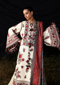 HUSSAIN REHAR-3PC DHANAK EMBROIDERED SHIRT WITH WOOL PRINTED SHAWL AND EMB TROUSER -BIC-5186