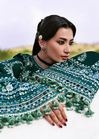 HUSSAIN REHAR-3PC KARANDI EMBROIDERED SHIRT WITH KARANDI EMBROIDERED SHAWL AND TROUSER-BIC-5249