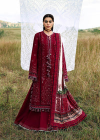 HUSSAIN REHAR-3PC KARANDI EMBROIDERED SHIRT WITH WOOL PRINTED SHAWL AND TROUSER-BIC-5215