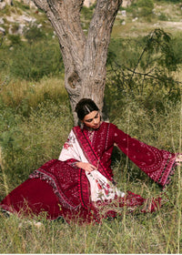 HUSSAIN REHAR-3PC KARANDI EMBROIDERED SHIRT WITH WOOL PRINTED SHAWL AND TROUSER-BIC-5215