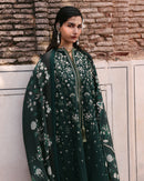 HUSSAIN REHAR-3PC DHANAK EMBROIDERED SHIRT WITH COUTRAI PRINTED SHAWL AND EMB TROUSER-BIC-5273