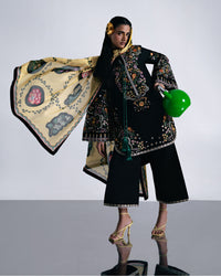 HUSSAIN REHAR-3PC DHANAK EMBROIDERED SHIRT WITH COUTRAI PRINTED SHAWL AND TROUSER-BIC-5237