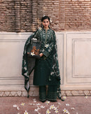 HUSSAIN REHAR-3PC DHANAK EMBROIDERED SHIRT WITH COUTRAI PRINTED SHAWL AND EMB TROUSER-BIC-5273