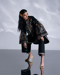 HUSSAIN REHAR-3PC DHANAK EMBROIDERED SHIRT WITH COUTRAI PRINTED SHAWL AND TROUSER-BIC-5237