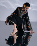 HUSSAIN REHAR-3PC DHANAK EMBROIDERED SHIRT WITH COUTRAI PRINTED SHAWL AND TROUSER-BIC-5237