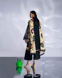 HUSSAIN REHAR-3PC DHANAK EMBROIDERED SHIRT WITH COUTRAI PRINTED SHAWL AND TROUSER-BIC-5237
