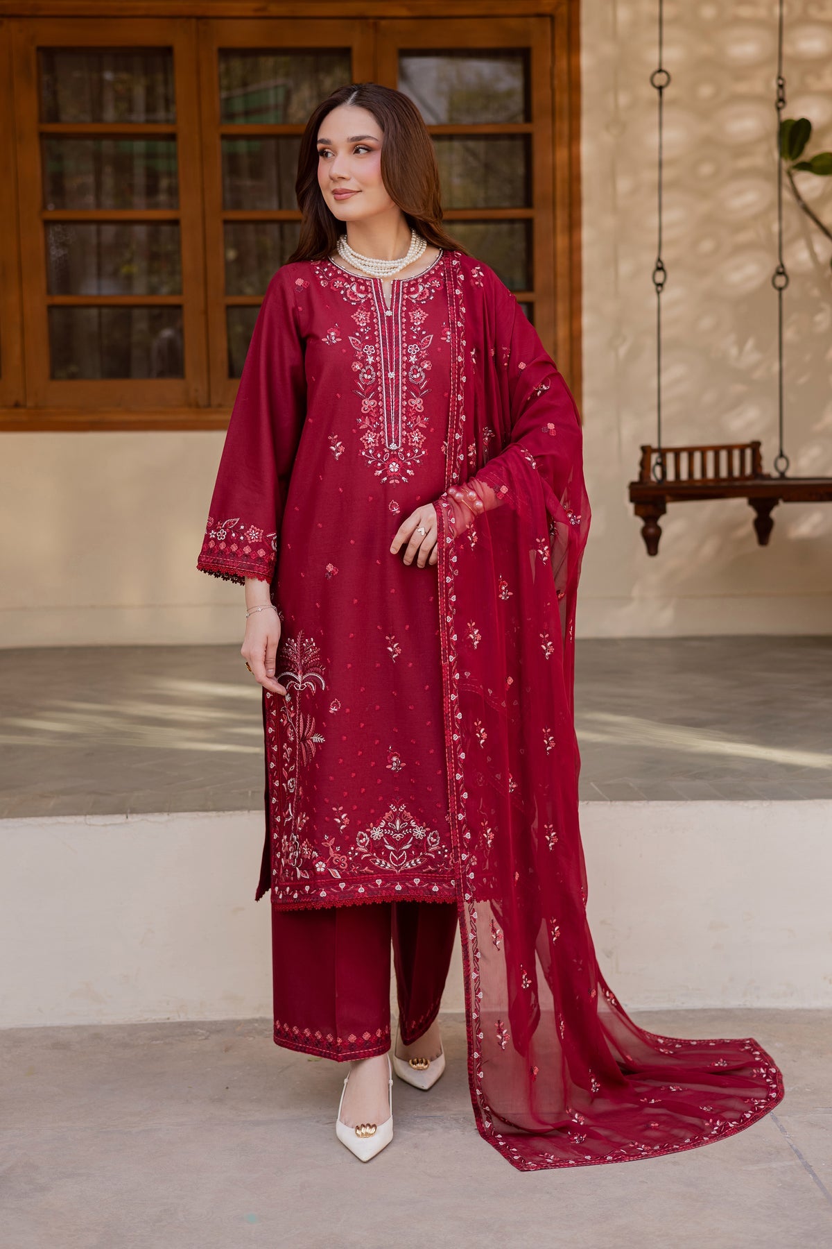 BATIK-3PC LAWN EMBROIDERED SHIRT WITH CHIFFON EMBROIDERED DUPATTA AND TROUSER-BIC-4824