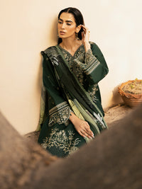 IZEL-3PC LAWN EMBROIDERED SHIRT WITH CHIFFOON PRINT DUPATTA AND EMB TROUSER-BIC-4628