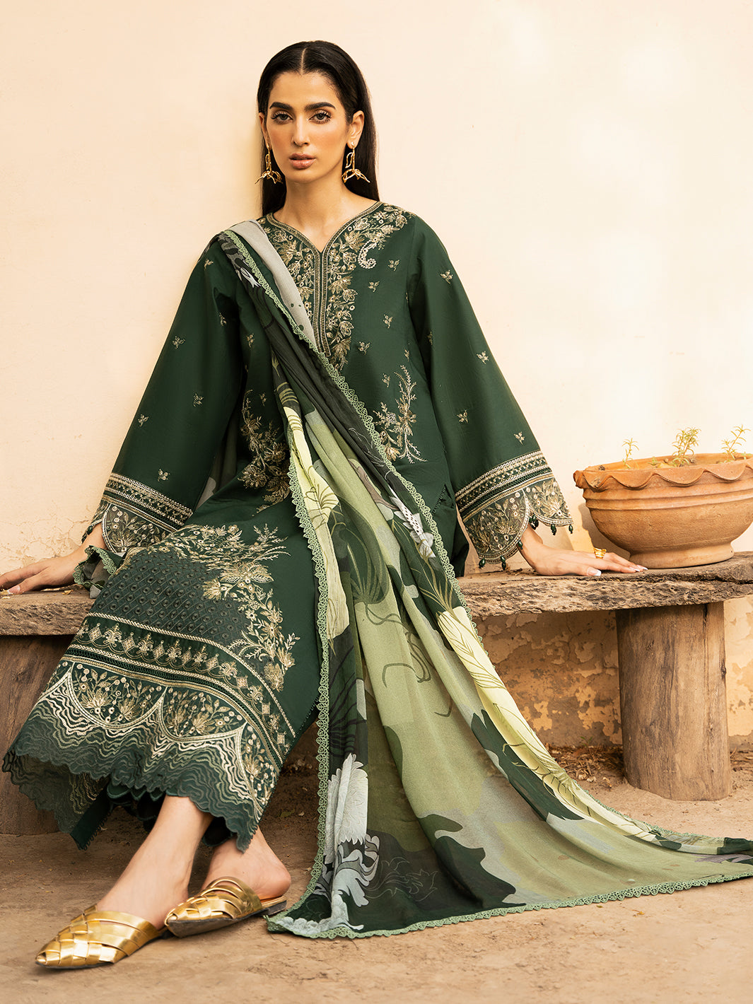 IZEL-3PC LAWN EMBROIDERED SHIRT WITH CHIFFOON PRINT DUPATTA AND EMB TROUSER-BIC-4628