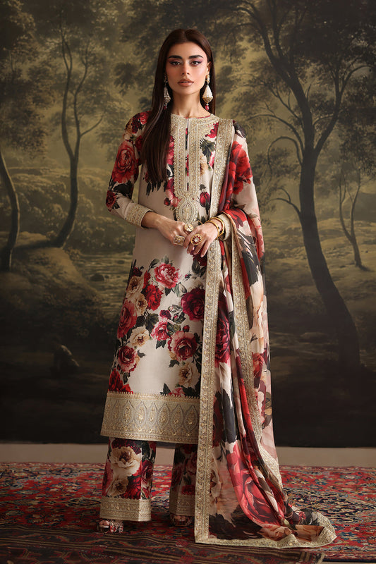 ZAINAB CHOTANI-3PC SHAMOZ SILK PRINT EMBROIDERED SHIRT WITH SOFT SILK PRINT EMBROIDERED DUPATTA & EMB SILK TROUSER BIC-1706